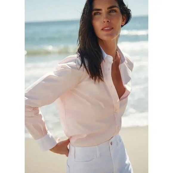 Goop G Label Tops - Goop G. Label Essential Button Down Shirt Women 8 Pink White Collar Cotton Italy